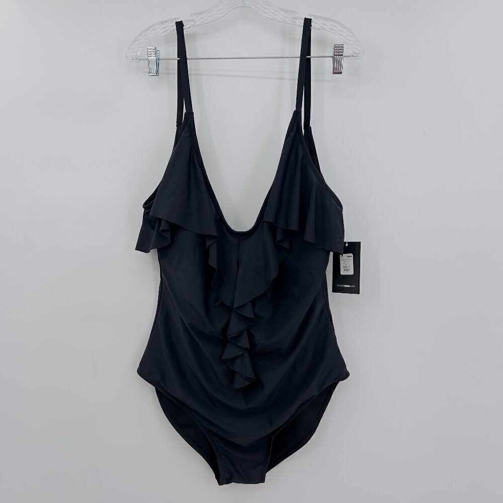 Fashion Nova Plus Women's Make A Wave Swimsuit Black 1X NWT